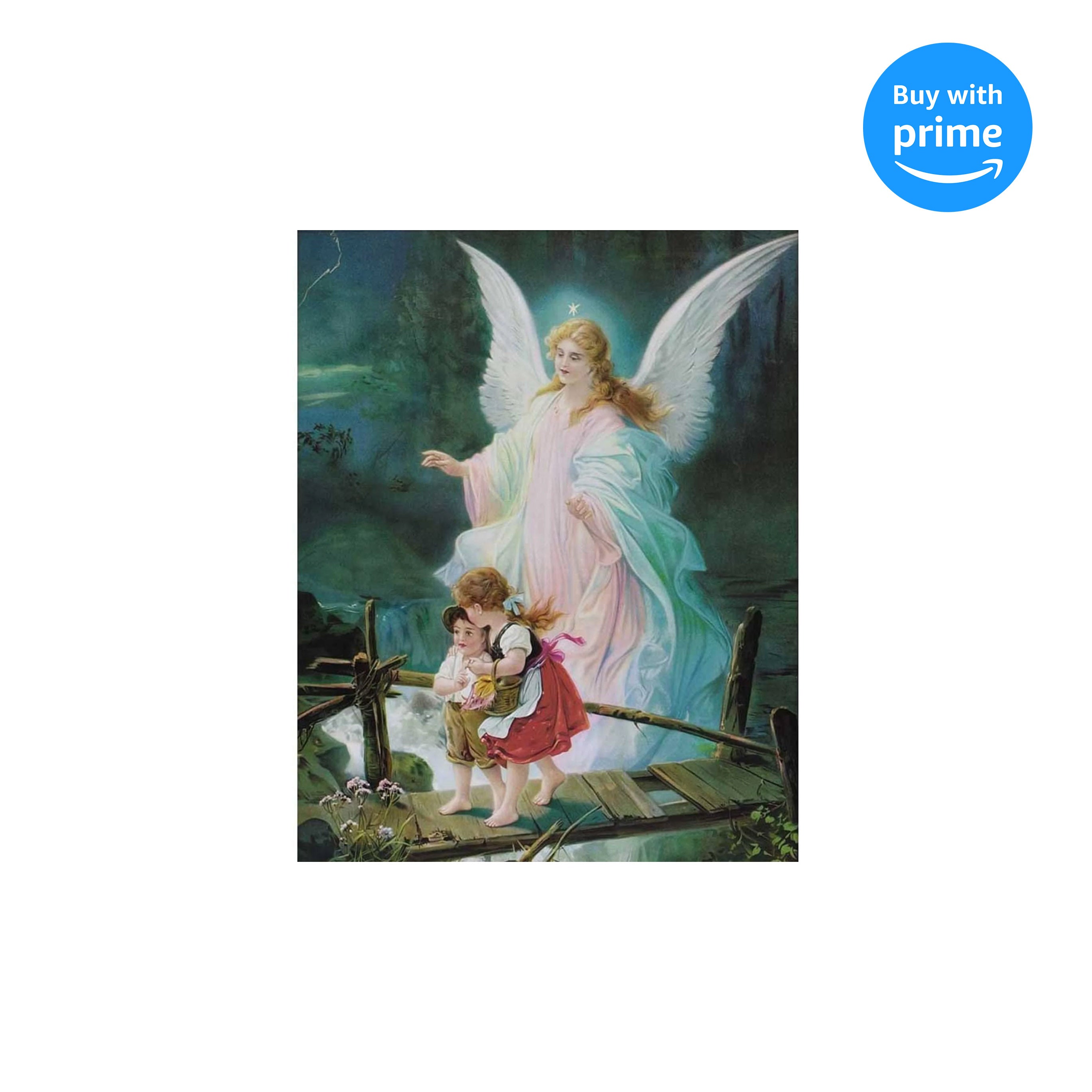Dicksons Guardian Angel Watching Over Children Bright Blue 16 x 20 Woo