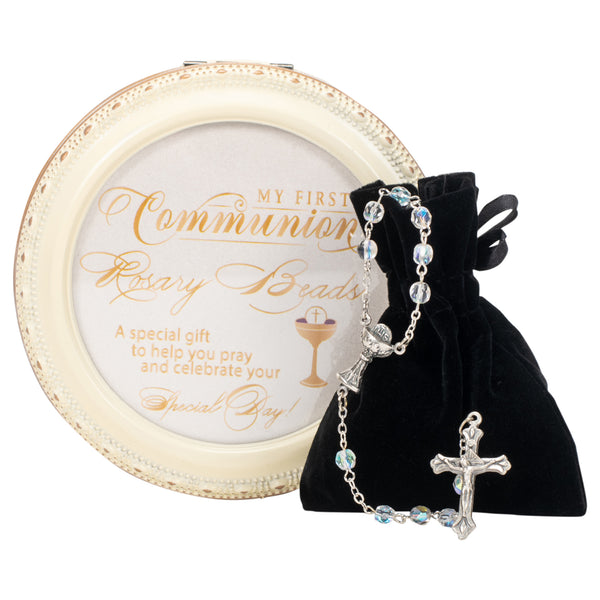 Dicksons My First Communion Silver Plated 18 inch Glass Beaded Rosary and Box Set