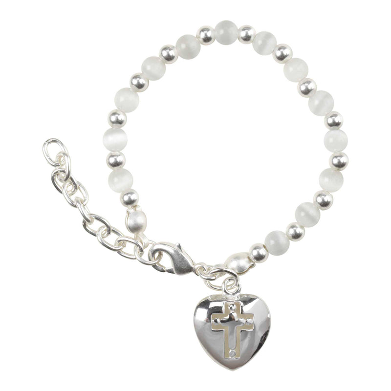 Dicksons First Communion Cross Heart Silver Plated One Size Metal Beaded Bracelet