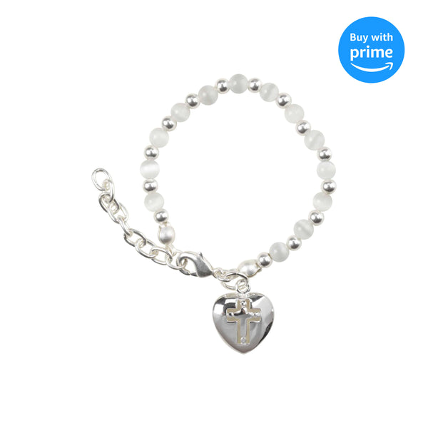 Dicksons First Communion Cross Heart Silver Plated One Size Metal Beaded Bracelet