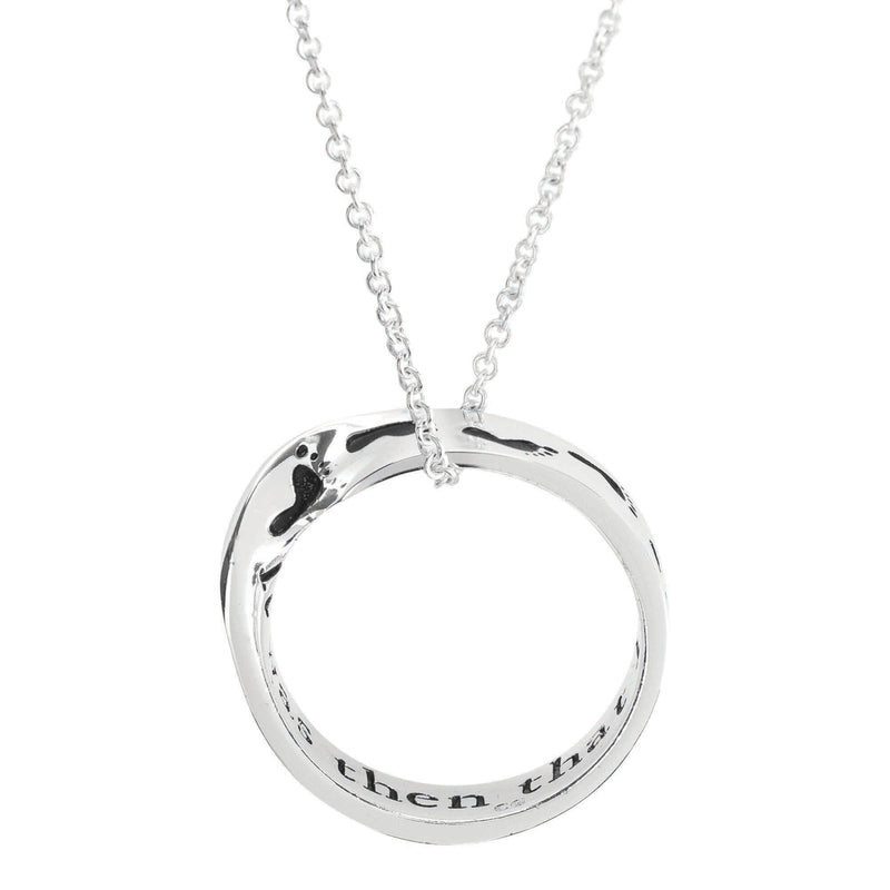 Dicksons Footprints in The Sand Endless Script Women's 18 Inch Silver Tone Metal Plated Mobius Ring Necklace in Jewelry Box with Sentiment Card