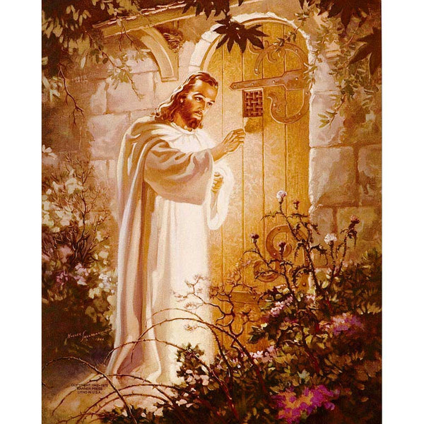 Dicksons Jesus Knocking at Heart's Door Golden Garden Hues 8 x 10 Wood Wall Sign Plaque
