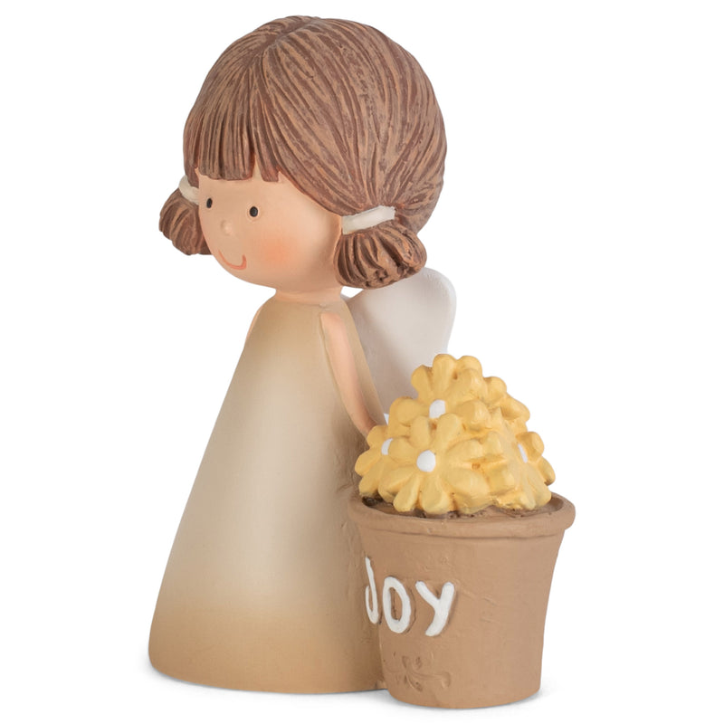 Shaded Coffee Brown Joy Angel with Flowers 3 inch Resin Decorative Tabletop Figurine