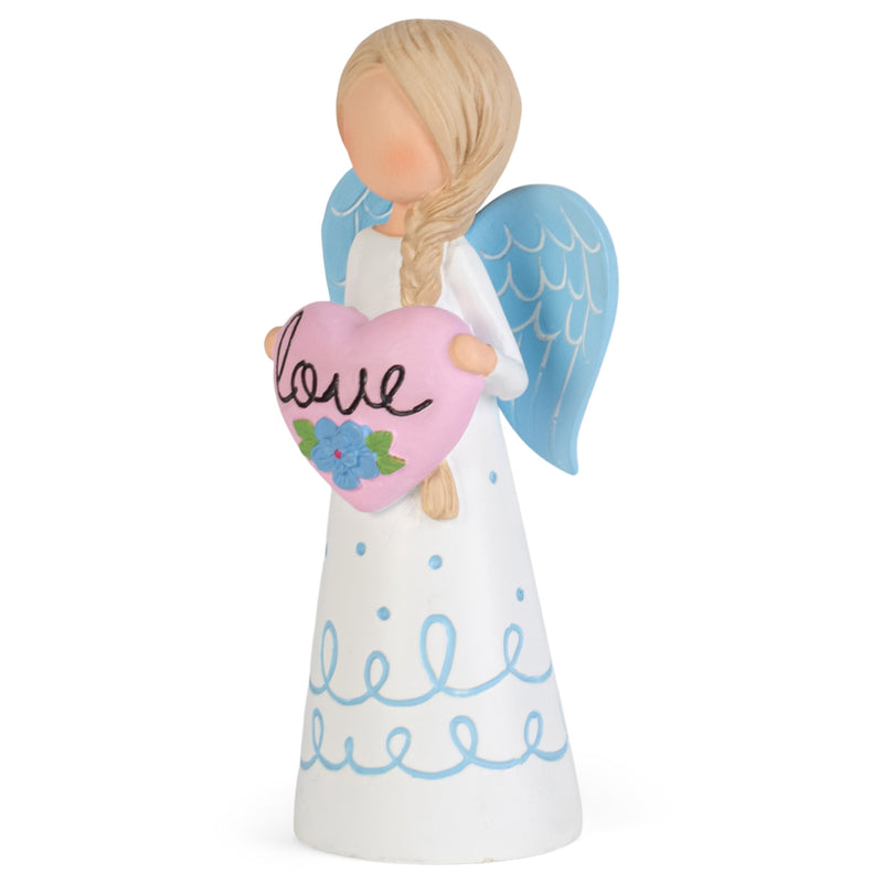 White Angel Teal Wings Love Heart 3.5 inch Resin Decorative Tabletop Figurine