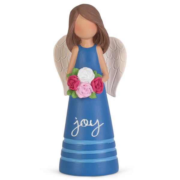 Blue Joy Angel with Flowers 3.5 inch Resin Decorative Tabletop Figurine