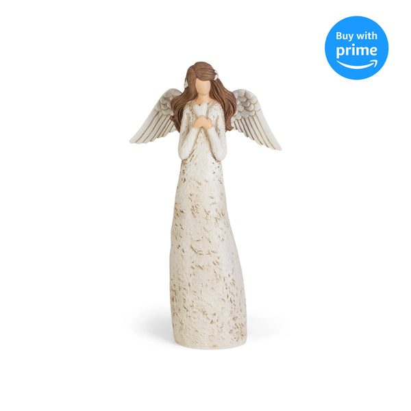 Speckled Cream Angel with Heart 8 inch Resin Decorative Tabletop Figurine