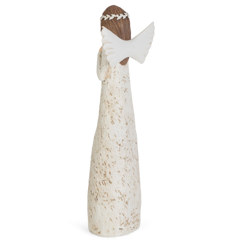 Speckled Cream Angel with Hand On Heart 8.25 inch Resin Decorative Tabletop Figurine