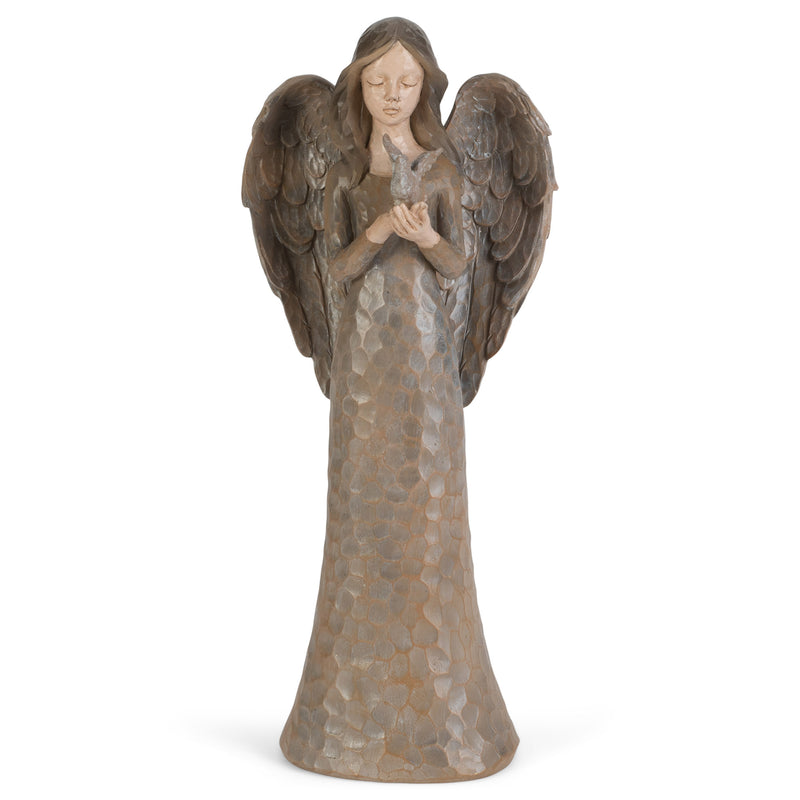 Cinnamon Brown Textured Angel with Dove 10 inch Resin Decorative Tabletop Figurine