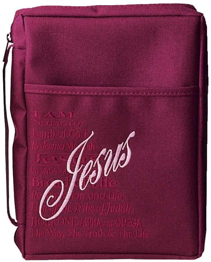 Burgundy Jesus Embroidered Polyester Bible Cover Case with Handle, X-Large