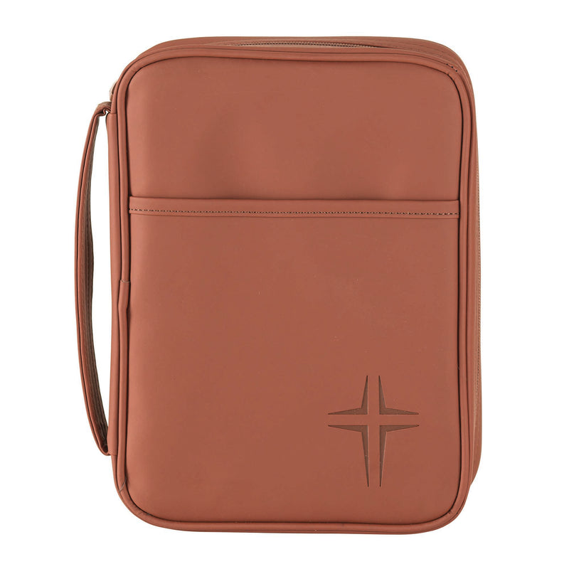 Caramel Brown Cross Large Print Vinyl Bible Cover with Handle