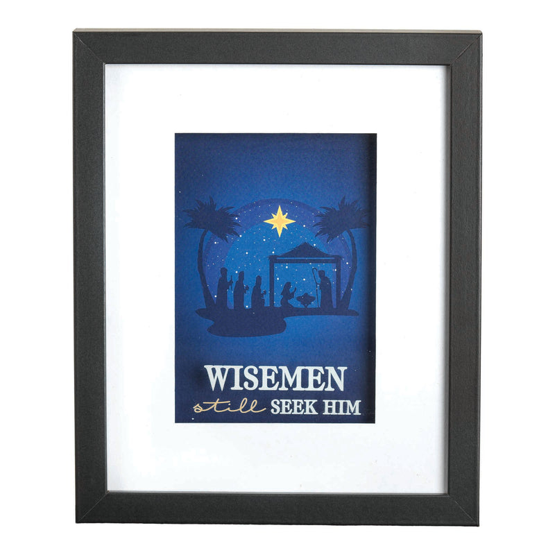 Wiseman Still Seek Him Sky Blue 11 x 9 Wood and Glass Decorative Hanging Wall Sign Art