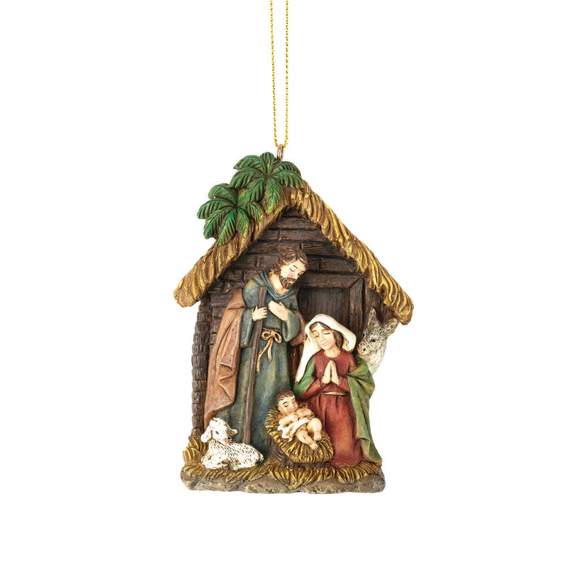 Natural Brown Wood Look Holy Family Nativity 3.5 x 2.5 Resin Decorative Hanging Ornament