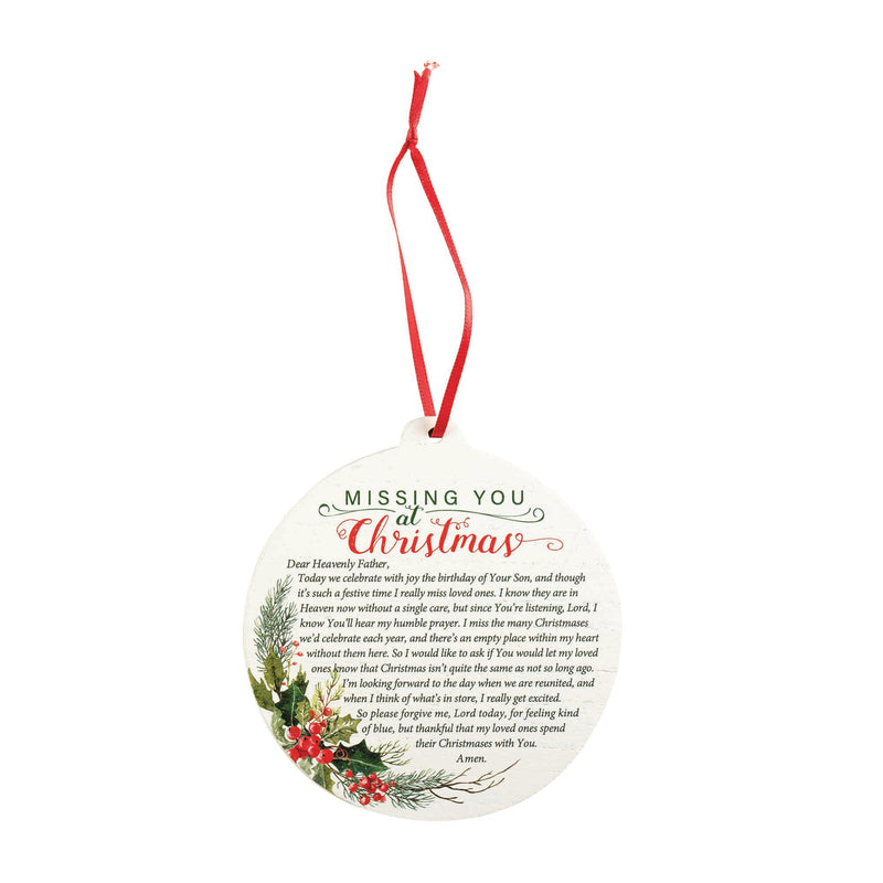 Missing You at Christmas Red Holly 4.25 x 4 MDF Decorative Hanging Ornament