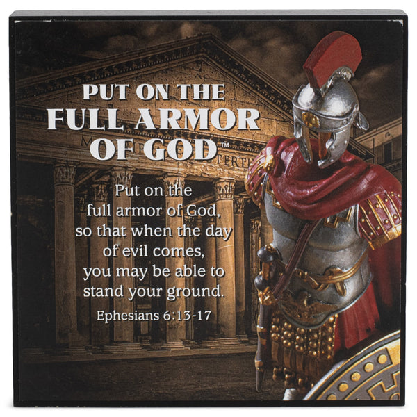 Belt of Truth Armor Antiqued  Brown 4 x 4 MDF Decorative Tabletop Sign Plaque