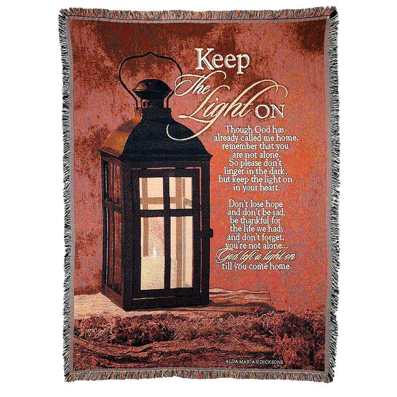 Dicksons Keep The Light on Lantern on Red 52 x 68 All Cotton Tapestry Throw Blanket