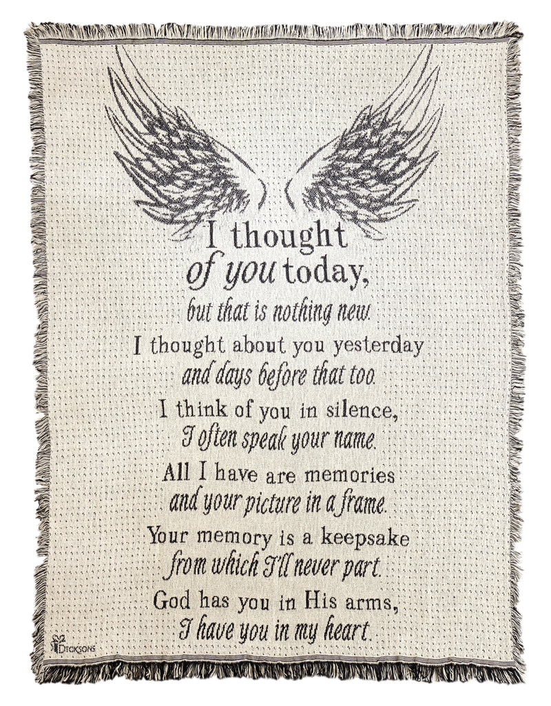 I Thought Of You Today Angel Wing White 48 x 68 Cotton Decorative Throw Blanket