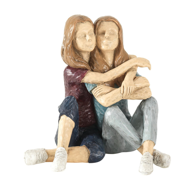 Embracing Sisters Sitting 5 x 5 Resin Decorative Tabletop Figurine