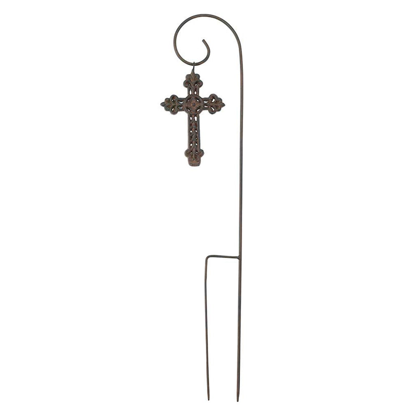 Dicksons Black 27 Inch Spiral Garden Stake with Removable Filigree Rust Cross