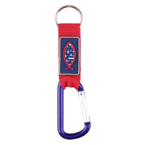 Dicksons Red Jesus Fish Ichthus Strap and Clip Carabiner Christian Key Ring Keychain