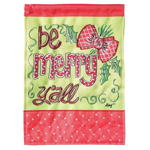 Magnolia Garden Be Merry Y'all Holly Berry 13 x 18 Small Double Applique Outdoor Holiday House Flag