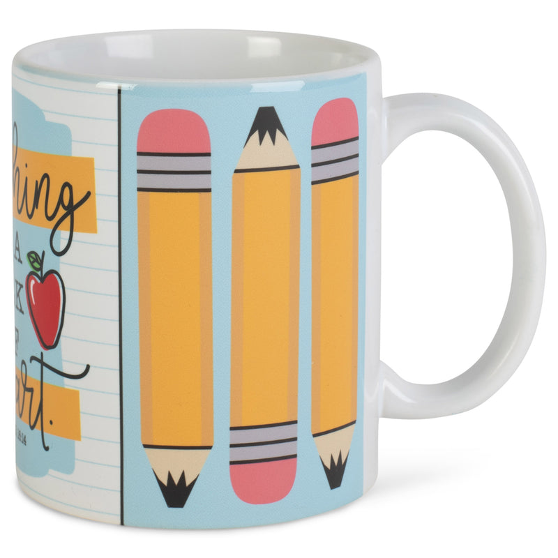 Teaching Is A Work Of Heart Yellow Pencil 11 ounce Ceramic Novelty CafŽ Coffee Tea Cup Mug