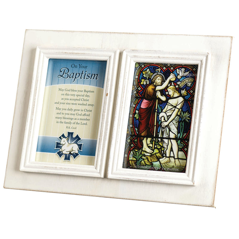On Your Baptism Distressed White 11.5 x 8.5 MDF Wood Double Photo Frame