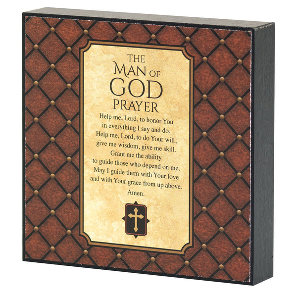 The Man of God Prayer Natural Brown 4 x 4 MDF Wood Decorative Plaque Sign