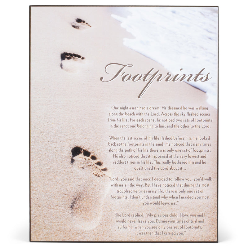 Dicksons Footprints Sentimental Poem Sandy Beach with Waves 8 x 10 Wood Wall Sign Plaque