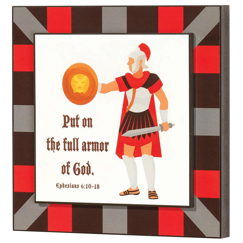 Armor Of God Red Grey Striped 8 x 8 MDF Decorative Wall and Tabletop Frame