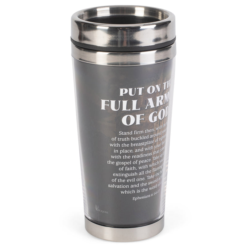 Put On Full Armor Antiqued Bronzed 16 ounce Stainless Steel Travel Tumbler Mug with Lid