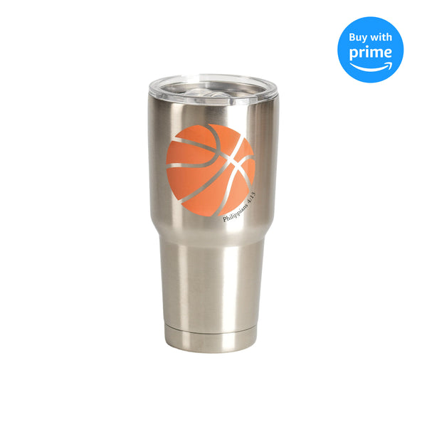 Worth Possibilities White Basketball 30 ounce Stainless Steel Travel Tumbler Mug with Lid