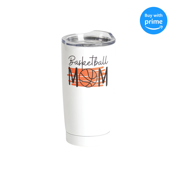 Basketball Mom Orange White 20 ounce Stainless Steel Travel Tumbler Mug with Lid