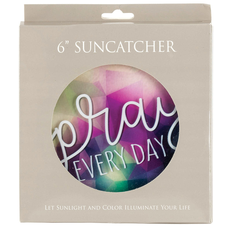 Pray Everyday Purple Geometric 6 x 6 Glass Decorative Sun Catcher with Suction Cup