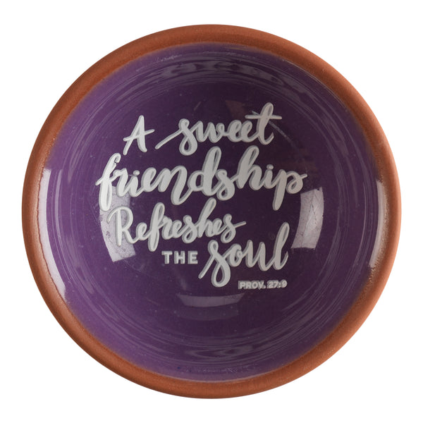 Sweet Friendship Refreshes Soul Purple 2.75 inch Terra Cotta Decorative Tabletop Trinket Tray