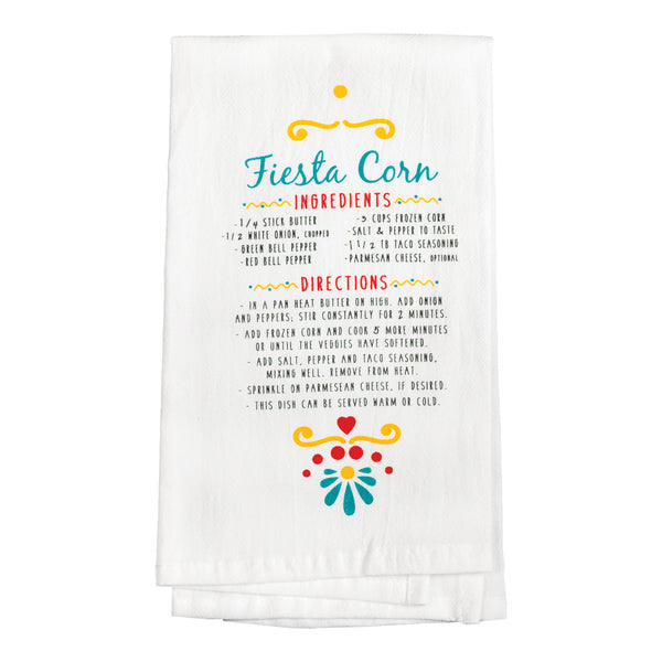 Fiesta Corn Recipe Teal 9 x 11 Cotton Decorative Flour Sack Towel