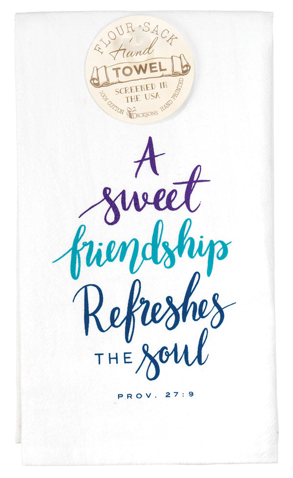 Sweet Friendship Refreshes Soul Purple 18 x 22 Cotton Hanging Flour Sack Hand Towel