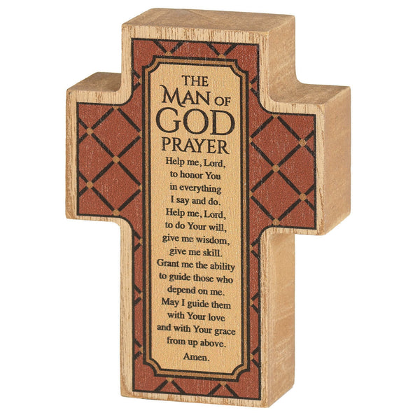 The Man of God Prayer Natural Brown 4 x 3 MDF Wood Tabletop Cross Plaque