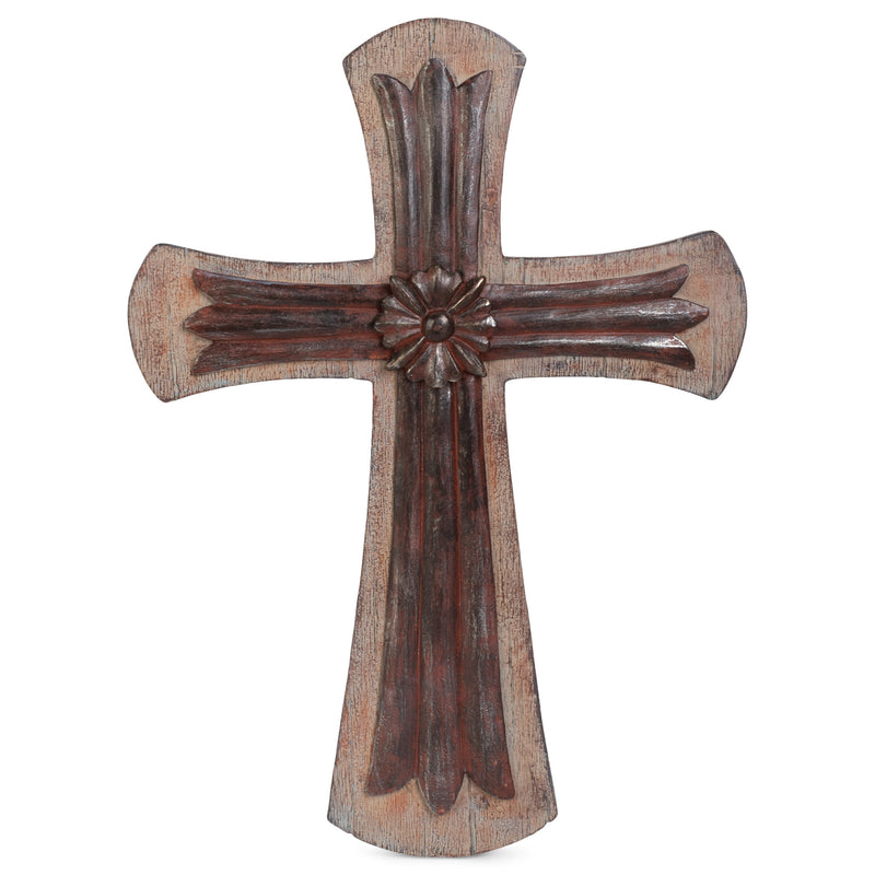 Rustic Brown Floral 14 x 10 Resin Decorative Hanging Wall Cross