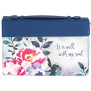 White Dove Designs Bible Cover-It is Well-Blue/Floral-LRG