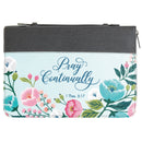 White Dove Designs Bible Cover-Pray Continually-Grey/Floral-LRG