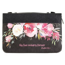 White Dove Designs Bible Cover-His Love Endures Forever-Black/Floral-LRG