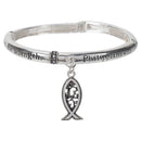 Dicksons Can Do Everything Engraved Verse and Filigree Fish Drop Tile Stretch Bracelet