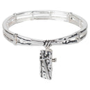 Dicksons Believe Bar and Small Cross Drops Polished Silver Plated Tile Stretch Bracelet