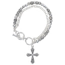Dicksons Ornamental Bead and Chain with Filigree Cross Drop Toggle Bracelet
