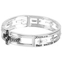 Dicksons John 3:16 Horizontal Cross One Size Silver Plated Metal Women's Charm Stretch Bracelet