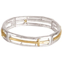 Dicksons Open Tile Cross Cutout Gold Tone One Size Silver Plated Metal Women's Charm Stretch Bracelet