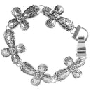 Dicksons Open Tile Pearl Links Beaded Cross One Size Silver Plated Metal Women's Charm Stretch Bracelet