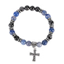 Dicksons Dangle Cross Charm, Blue/Grey, One Size, Sodalite Beads, Silver Plated Metal, Women's Stretch Bracelet