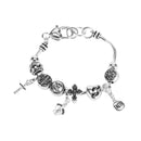 Dicksons Walk By Faith Footprints, Black/Silver Tone, 7.75 Inches, Silver Plated Metal, Women's Stretch Bracelet