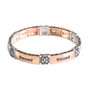 Dicksons Blessed Cross 2.5 Inch Silver, Gold and Rose Gold Plated Metal Women's Tile Stretch Bracelet